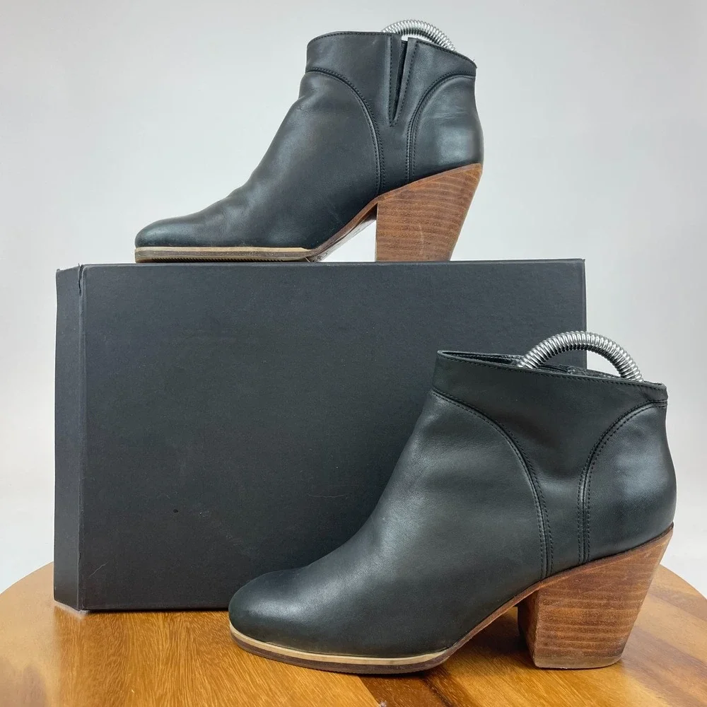 Womens Rachel Comey Mars Black Leather Heeled Ankle Booties Boots Size 6.5 M GUC
